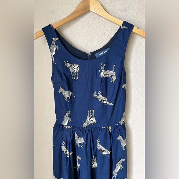 ModCloth zebra dress sleeveless navy blue small new with tags - Picture 3 of 4